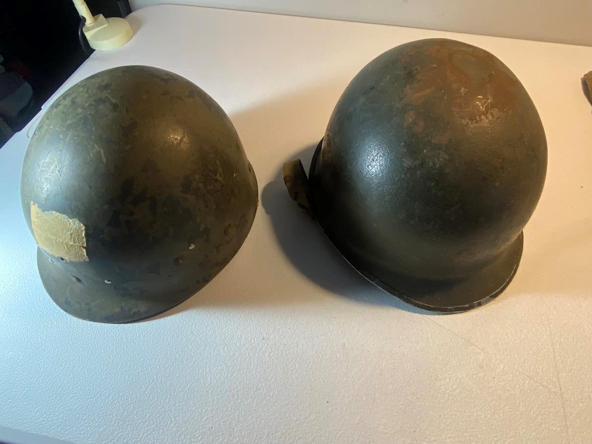 Original WWII US M1 Combat Helmet Fixed Bale Front Seam w/Capac Liner