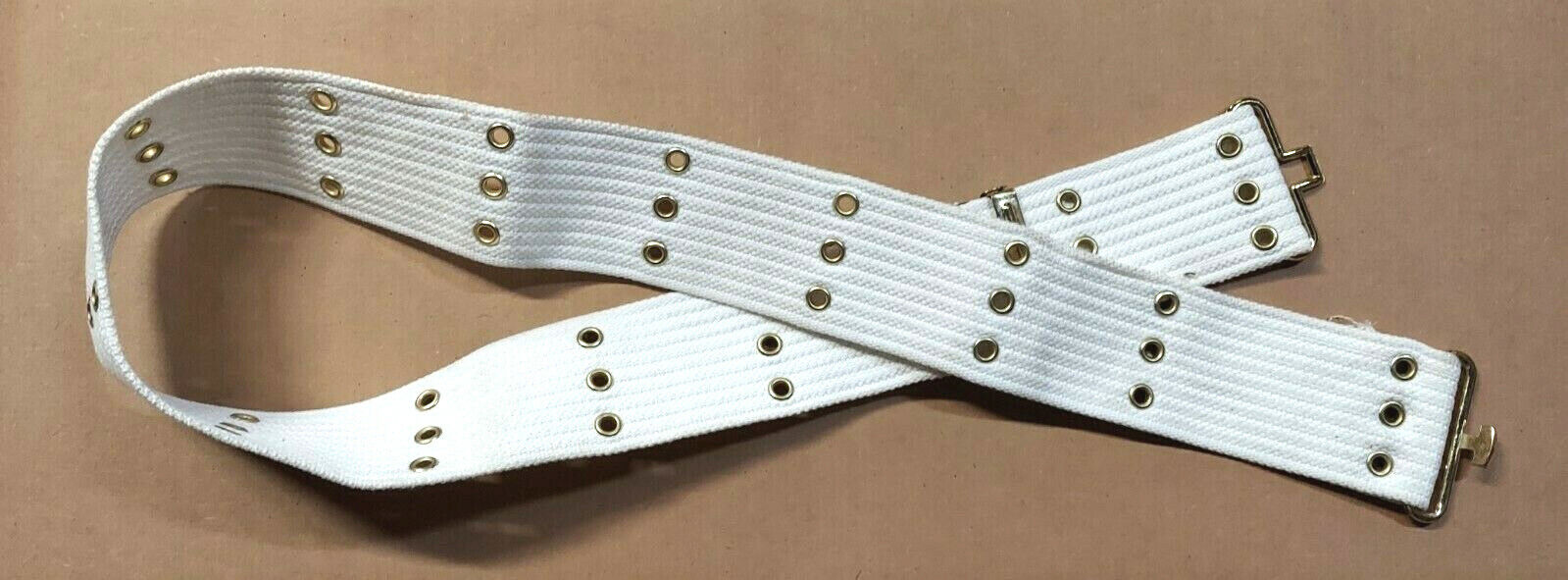 White Military Style Parade Canvas Pistol Belt 44in Adjustable Made in Taiwan