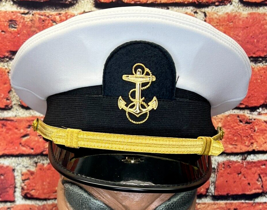 Authentic US Naval Academy Midshipmen Visor Hat Military Cap Navy (OFFICER-WORN)