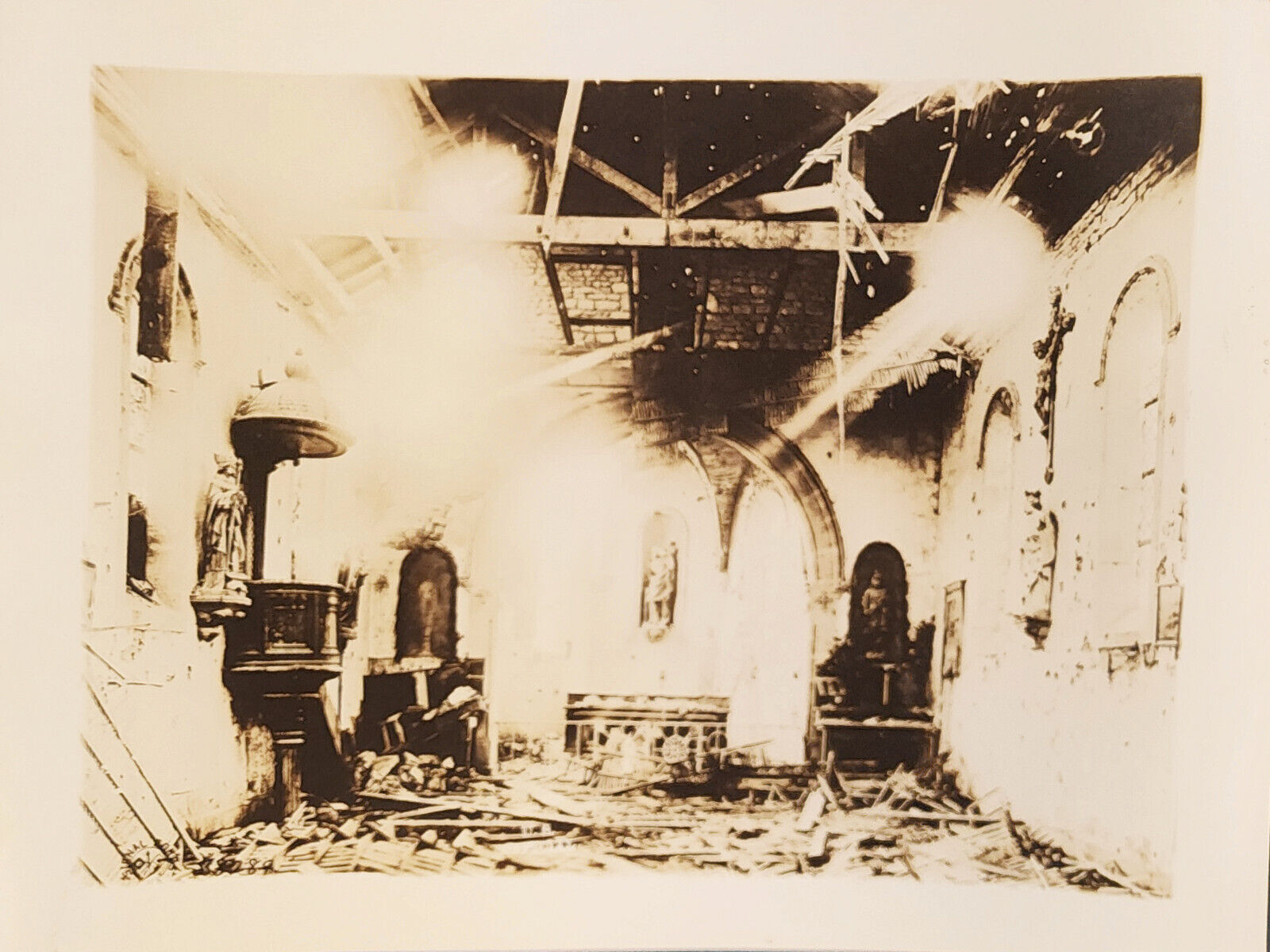 WW1 US Signal Corps Photo of Bombed Out Church Missing Roof