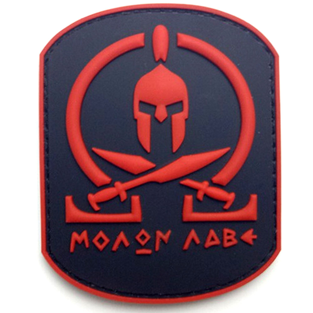 3D PVC Ω MOLON LABE WARRIOR TACTICAL RUBBER HOOK LOOP PATCH BADGE RED BLACK