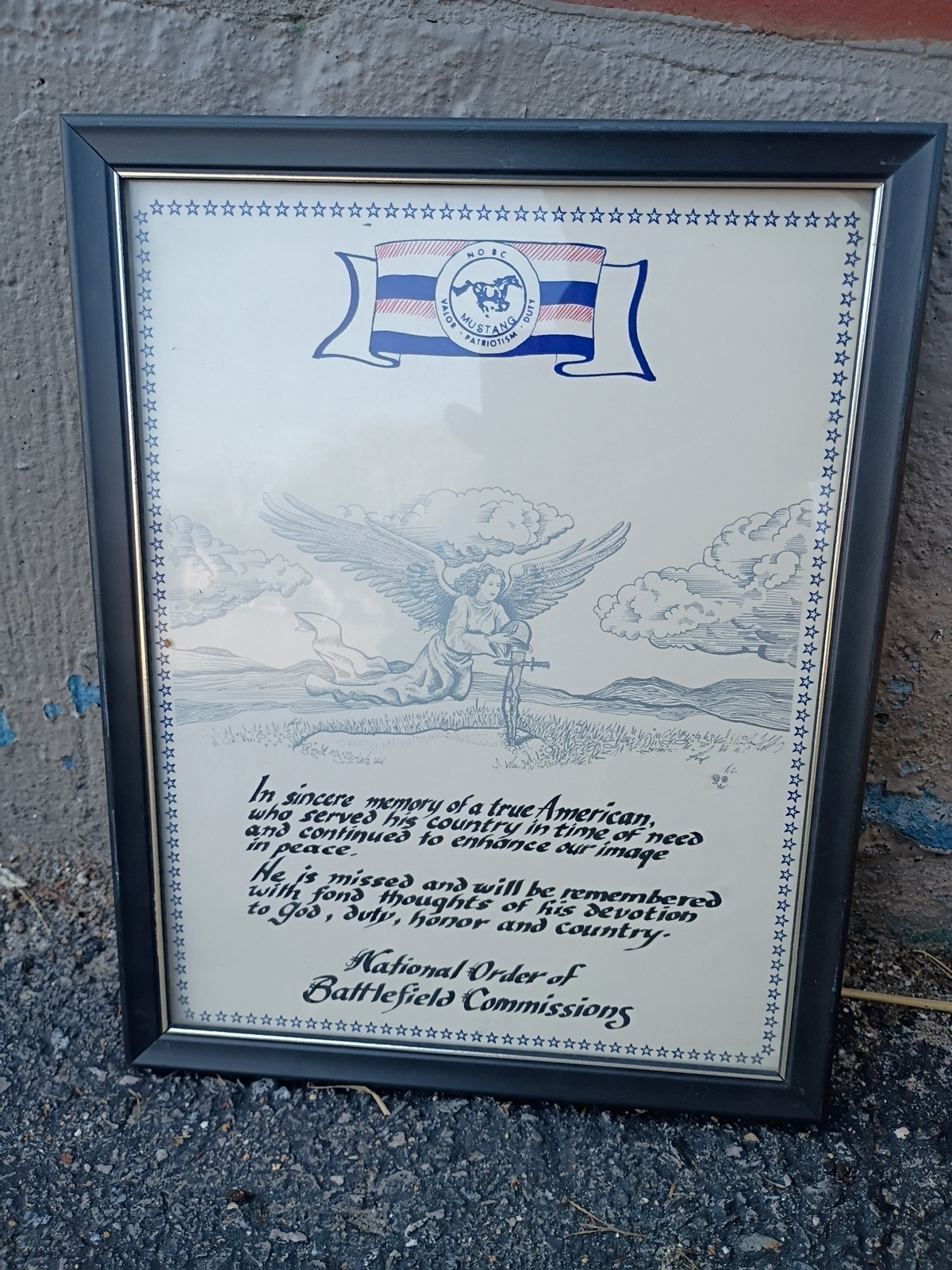 VTG National Order Of Battlefield Commissions Soldier Rememberence Certificate 