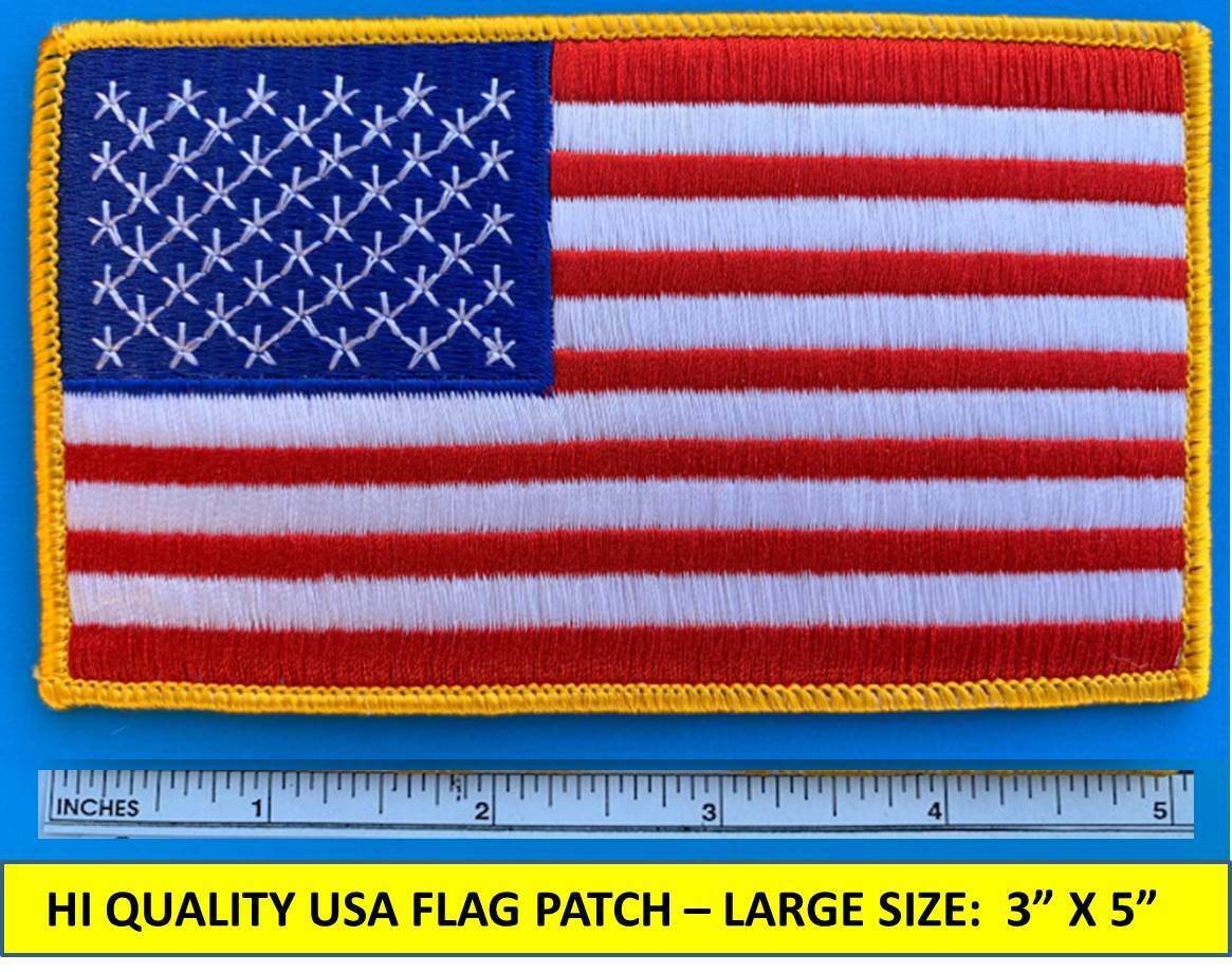 LARGE USA AMERICAN FLAG EMBROIDERED PATCH SEW-ON IRON-ON GOLD BORDER (3
