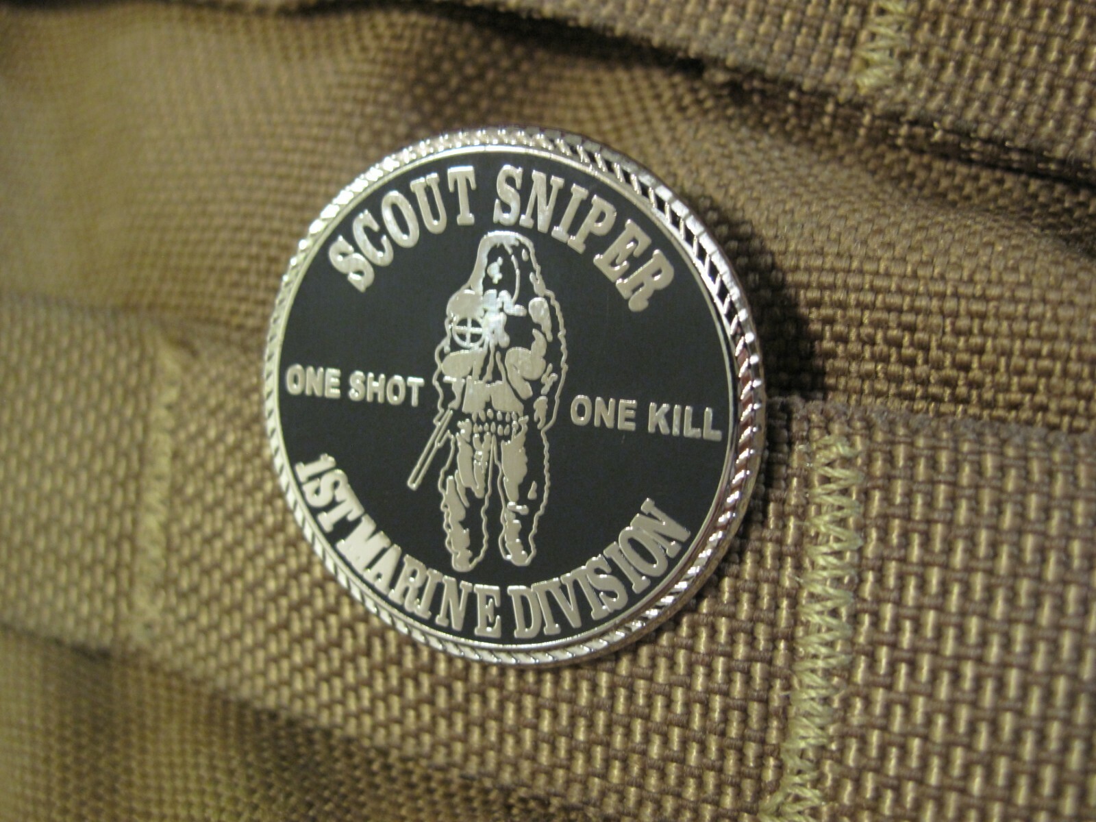 Scout Sniper Pin 1st Marine Division Badge HOG Shadowman Ghillie Rifle MOS 0317
