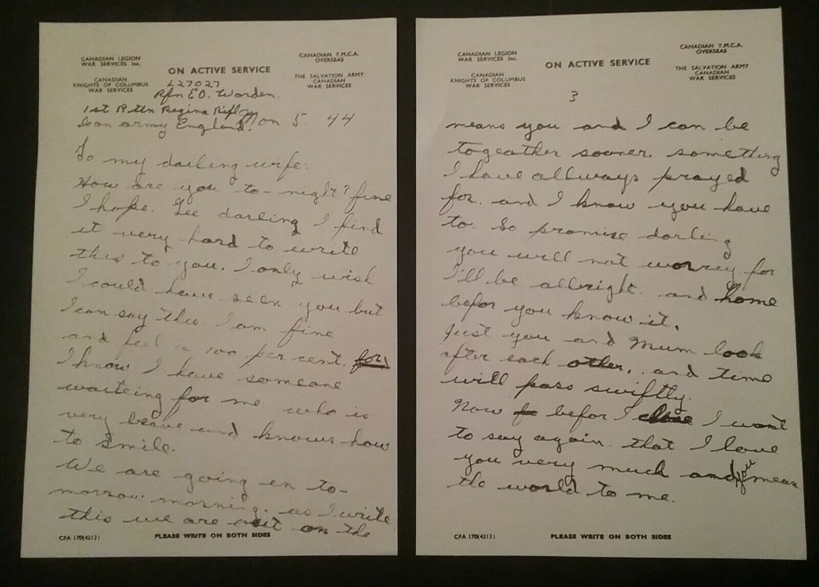 D-DAY LETTER 5/6/44 WRITTEN FROM CANADIAN LANCE SERGEANT TO HIS WIFE ON THE BOAT