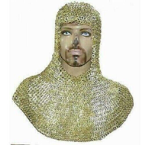 Flat Riveted 9mm Brass Chain Mail Hood Chainmail hood SCA LARP