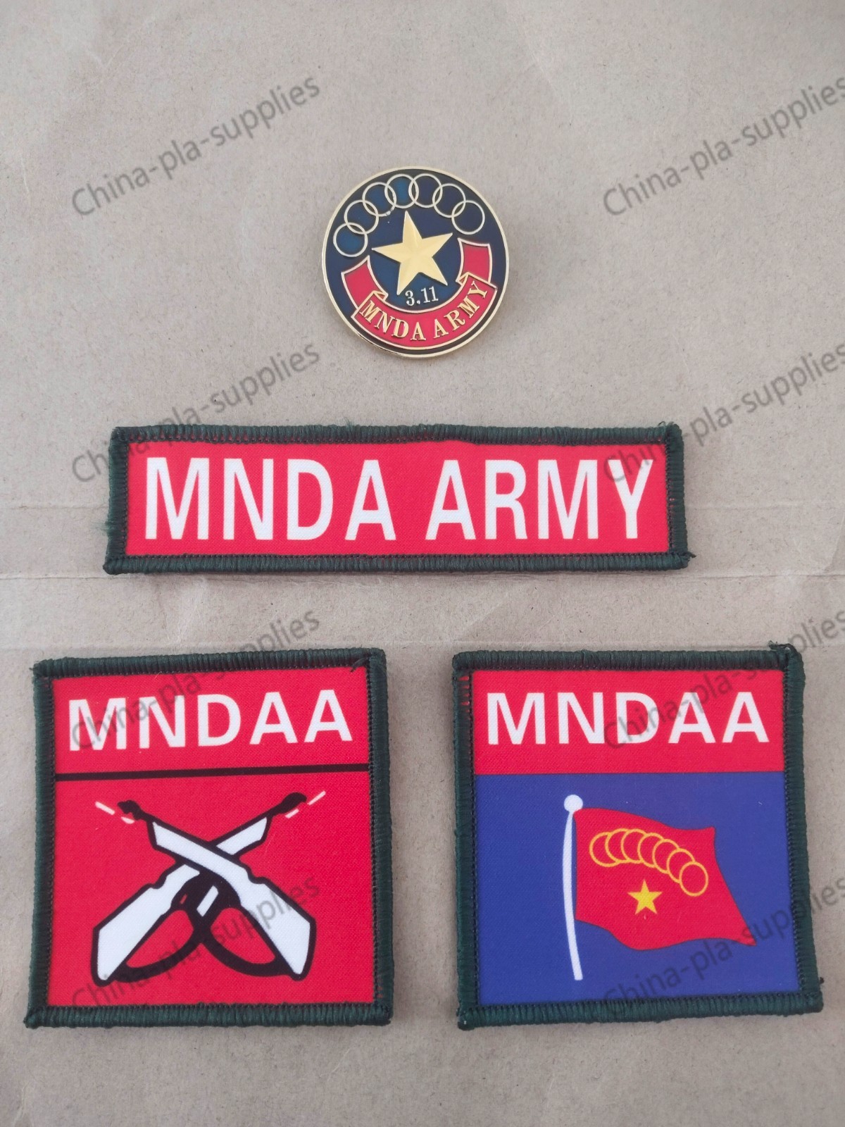 Rare set of Myanmar Burma' MNDAA Independence Army army patches pins + hat badge