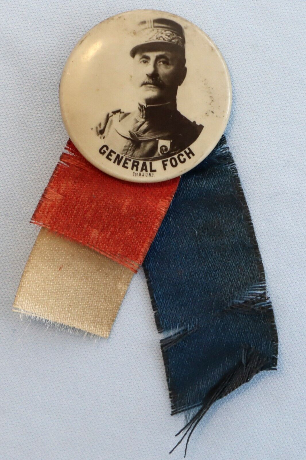 Circa 1918 Original Pinback Button w Ribbon WWI French General Ferdinand Foch