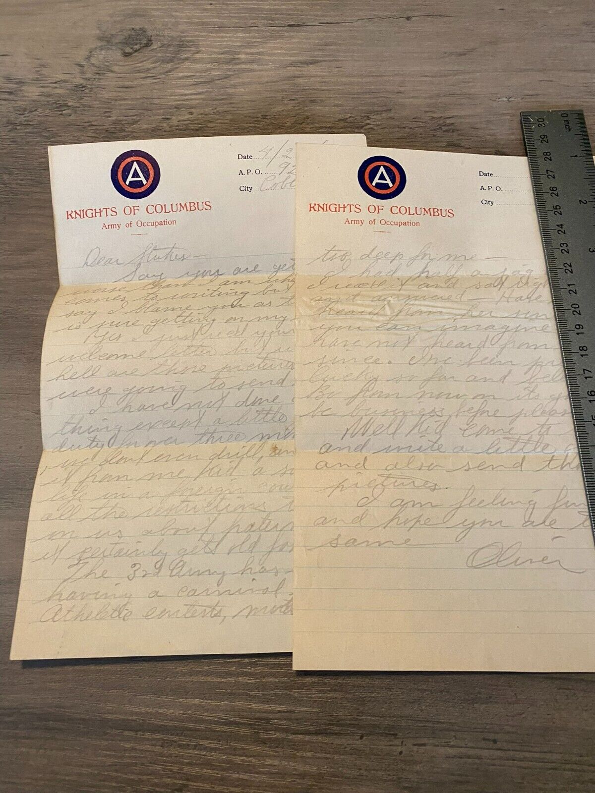 WW1 WWI Letter Handwritten Army of Occupation Knights of Columbus
