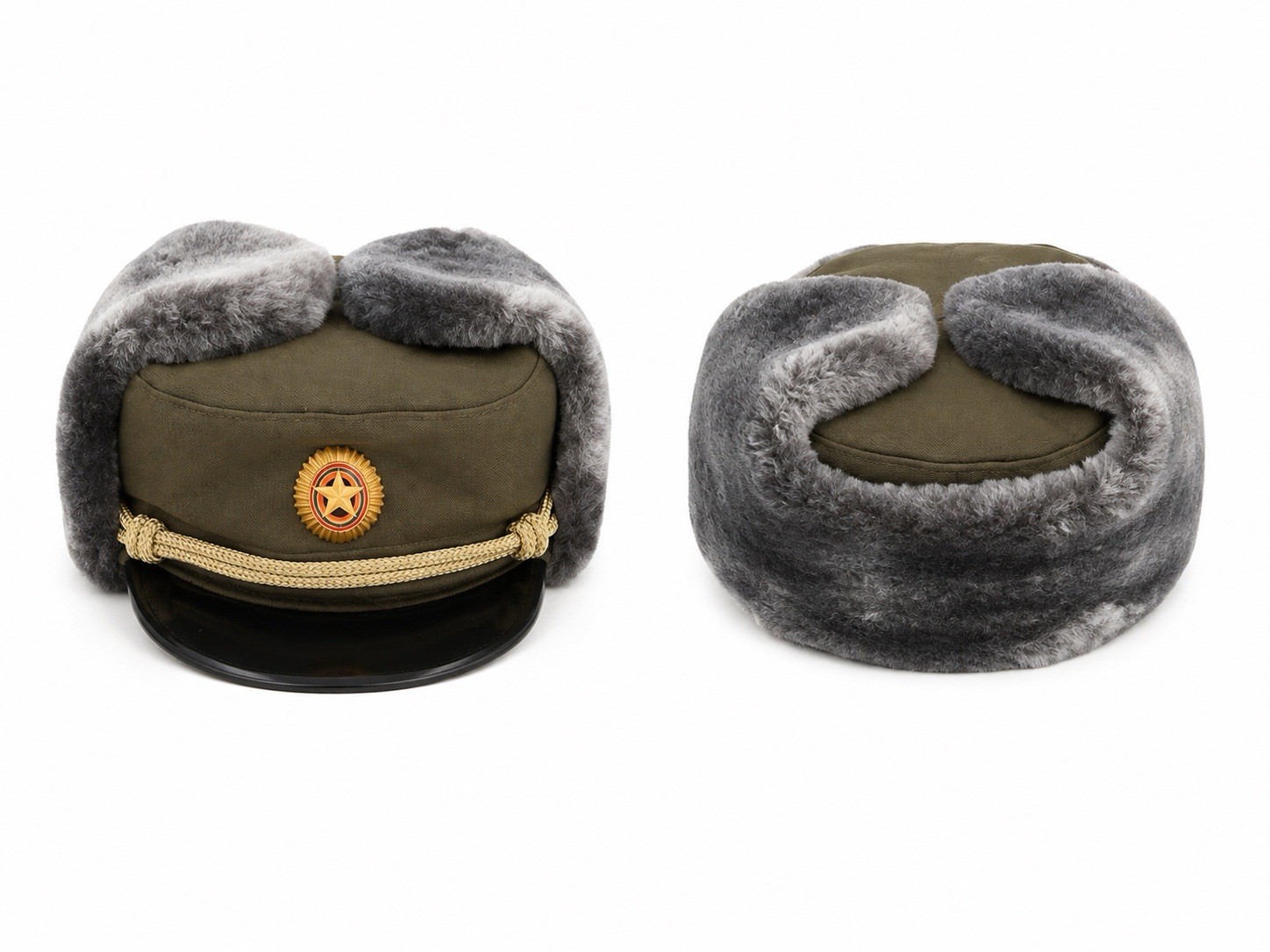 Armenian Army Military Officer Olive Warm Winter Hat Cap With Cockade