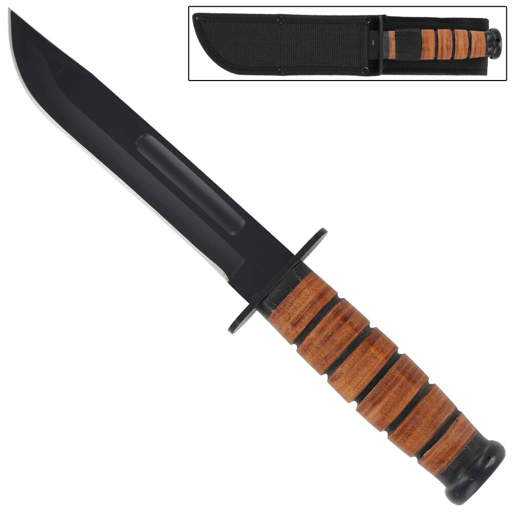 Defense Battalion Bar Style Military Fixed Blade Utility Survival Knife + Sheath