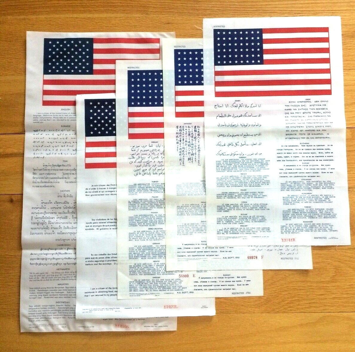 Europe Far East Russia Americas SE Asia Cold War US Military Blood Chit Set of 5