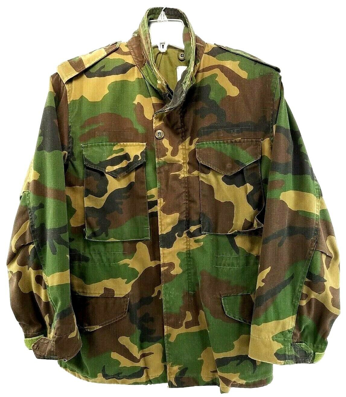 Vtg Military Field Coat Cold Weather Men's Woodland Hooded Camouflage Small Reg