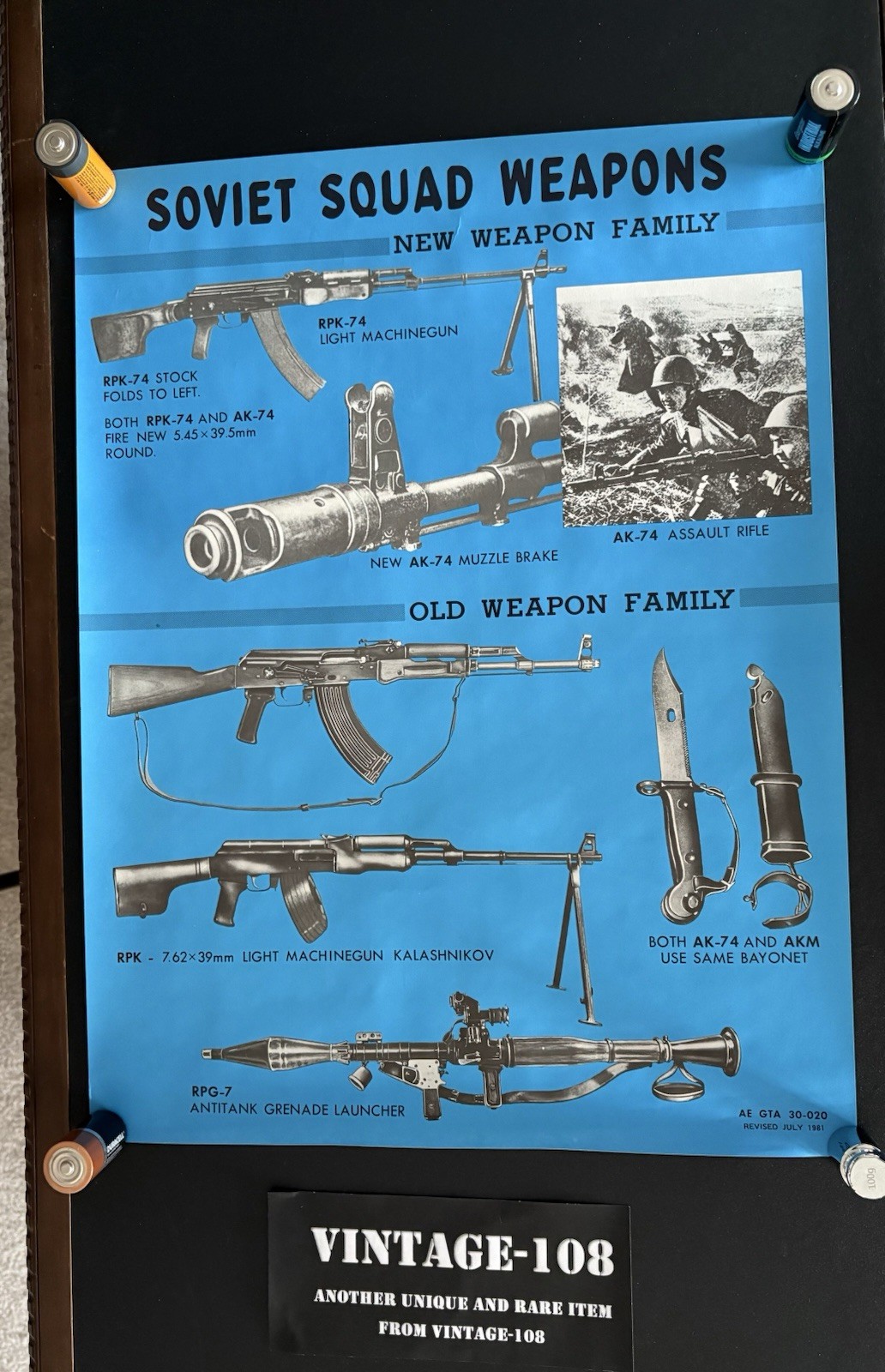 Vintage Soviet Squad Weapons Poster 1981 AE GTA 30-020 New Old Weapons Family
