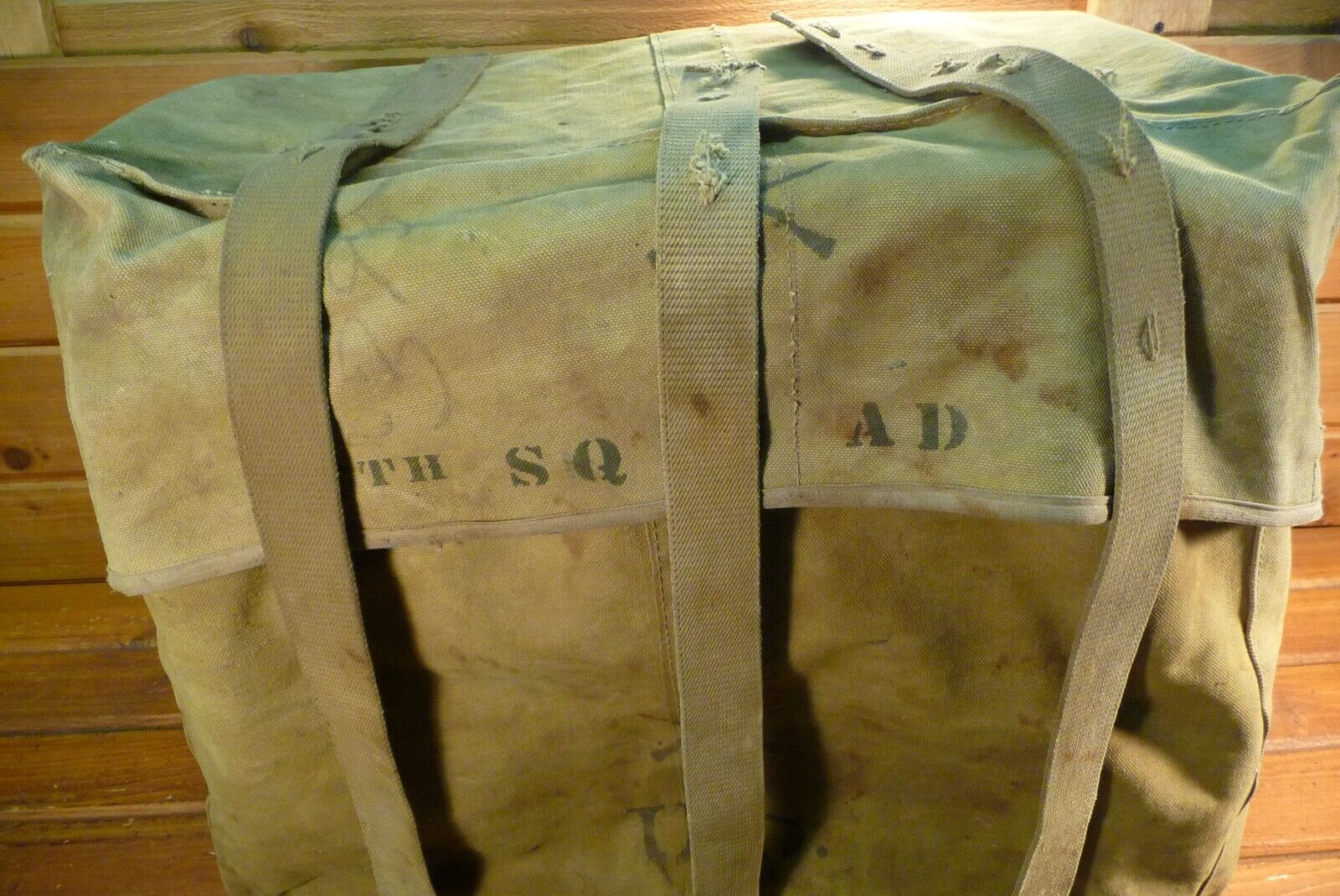 Large Vintage US Army Canvas Bag Cargo 7th Squad Infantry Crossed Rifle Insignia