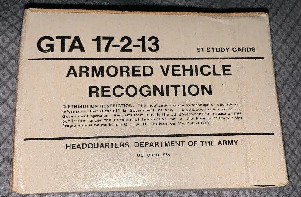 US Army Graphic Training Aid GTA 17-2-13 Armored Vehicle Recognition Study Cards