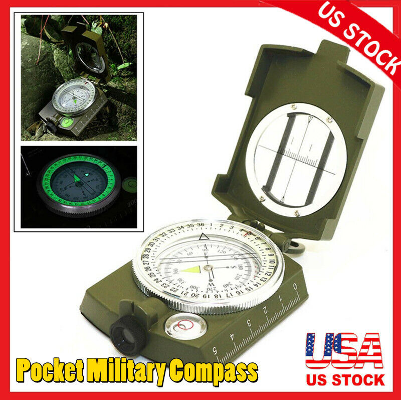 US Professional Pocket Military Compass Metal Clinometer Hiking Sighting Camping