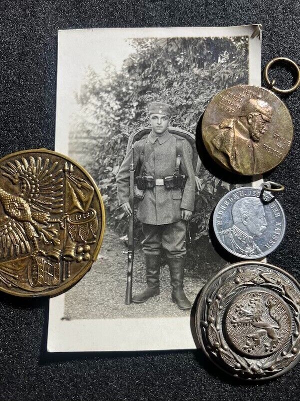 WWI Imperial German Army Lot Pocket Mirror Belt Buckle Medal Award Kaiser Photo