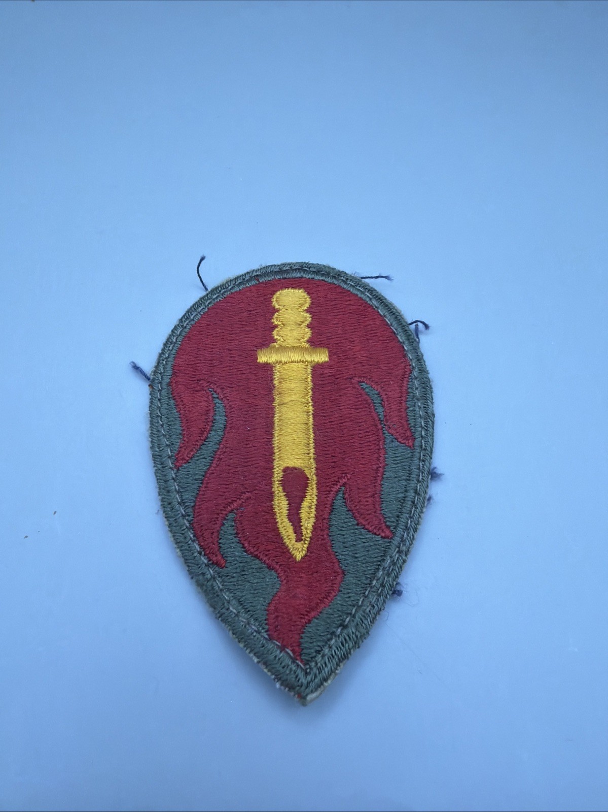 Vintage U.S. Army 63rd Infantry Div. Blood and Fire patch Red Gold Green Colorfu