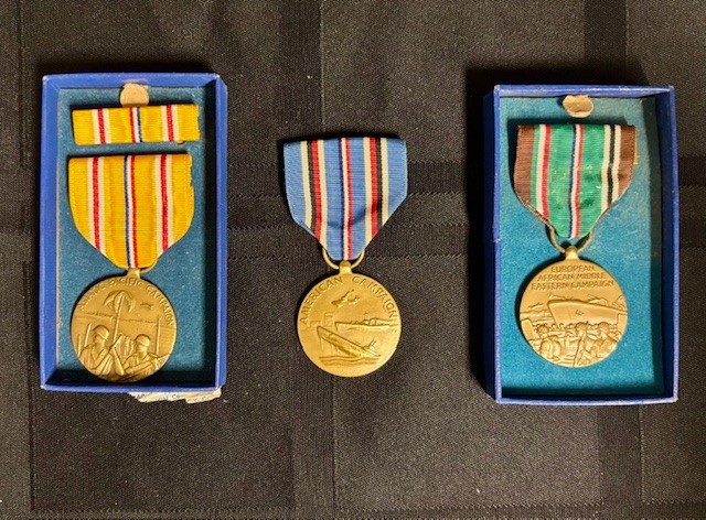 Original WWII US Campaign Medal Lot of 3 - Boxed Theater Set w/ Ribbon Bar