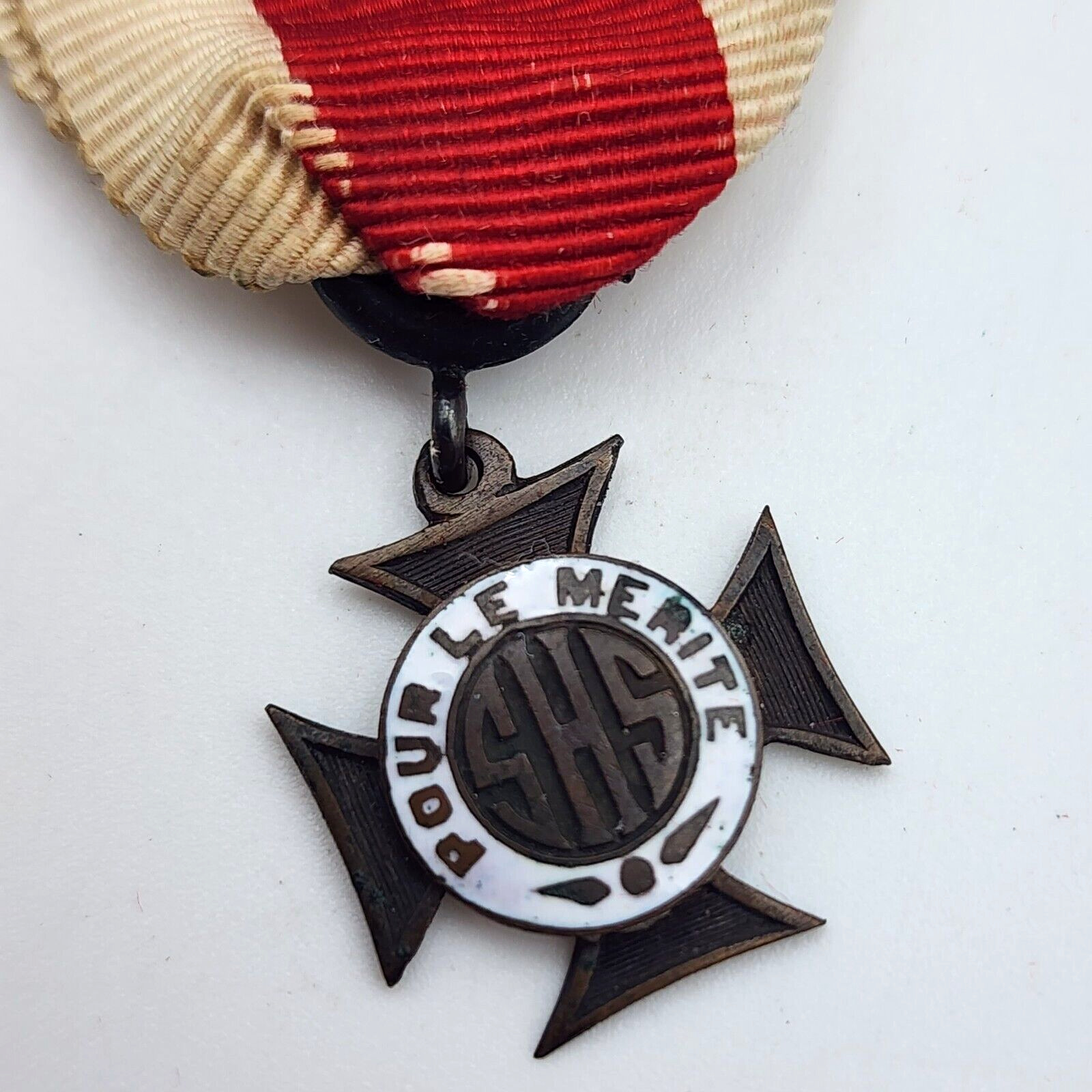 Vintage SHS Pour Le Merite Order of Merit Maltese Cross Ribbon Pin Badge