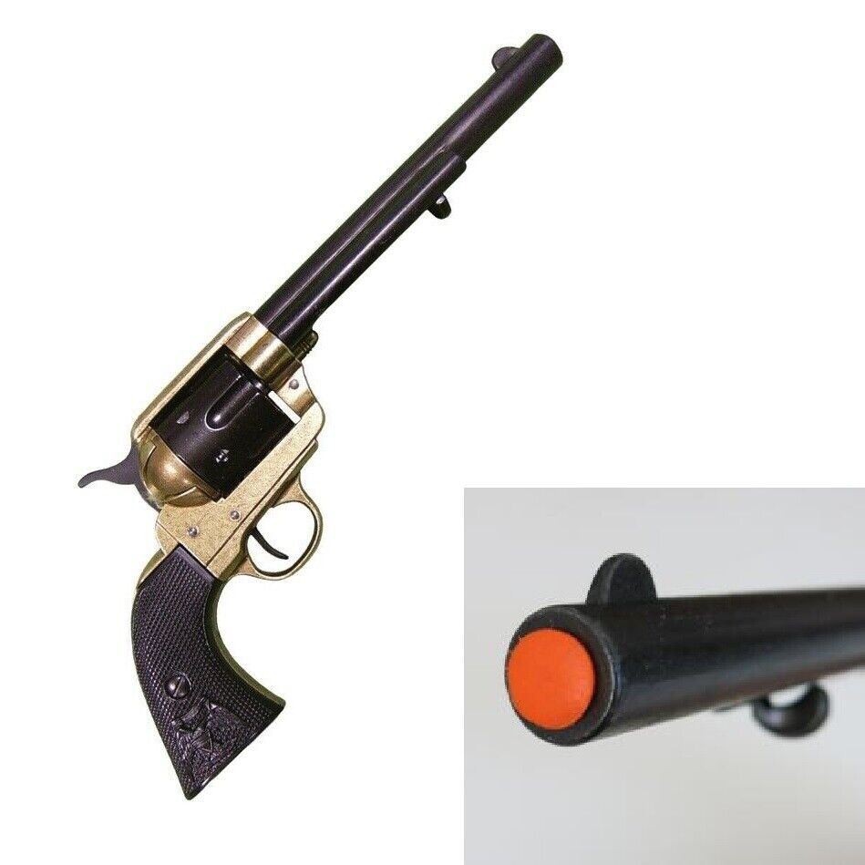 Denix Non-Firing Replica. Peacemaker Revolver. Black and Brass finish.