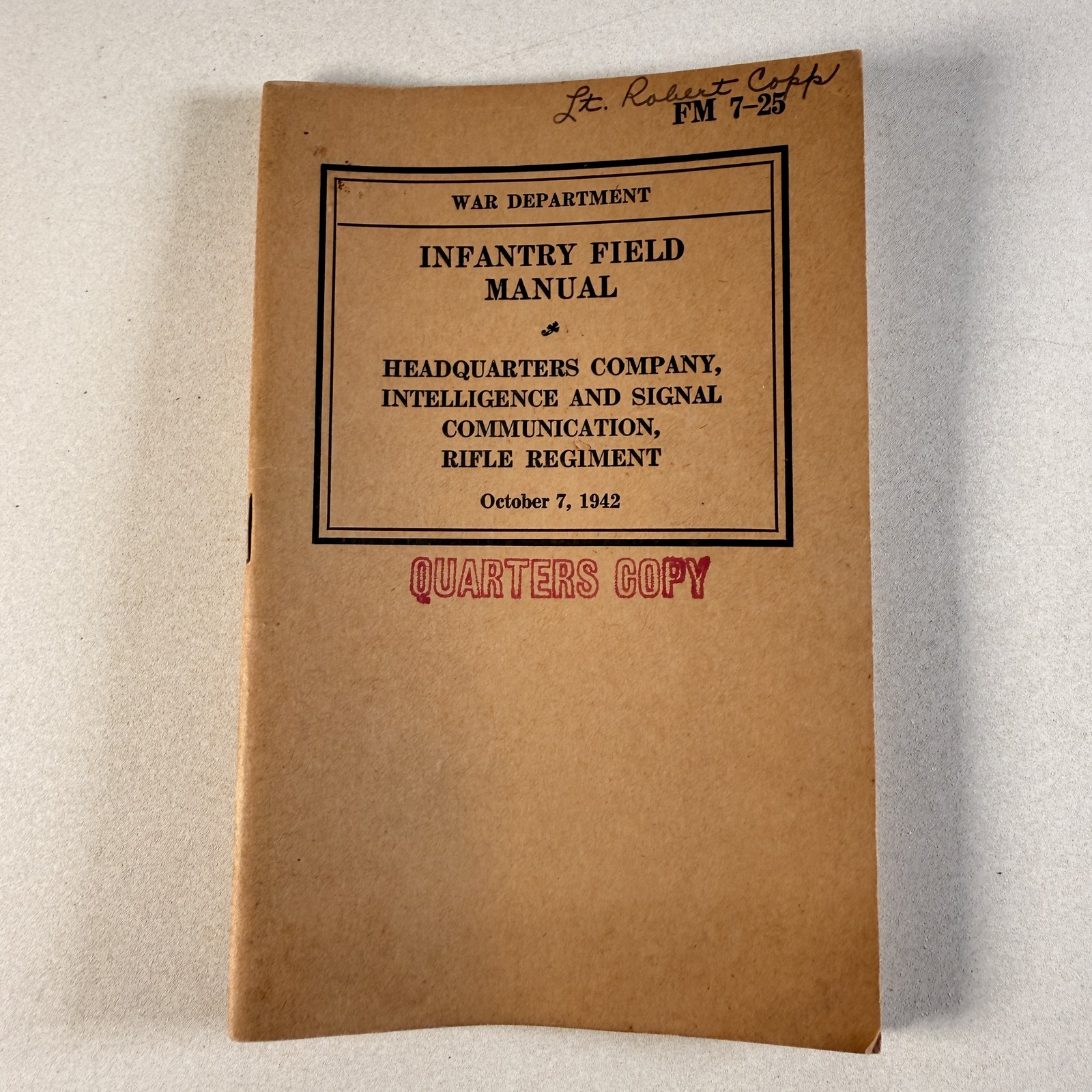WWII 1942 Infantry Field Manual Intelligence Signal Communication Rifle Regiment