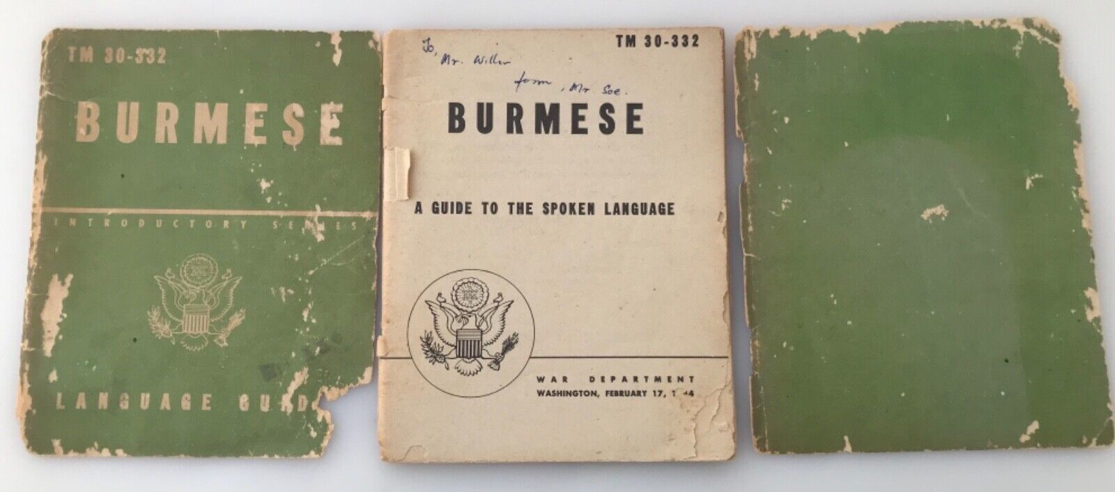 WW2 Burmese Spoken Language Guide US War Department 1944 TM 30-332 Military