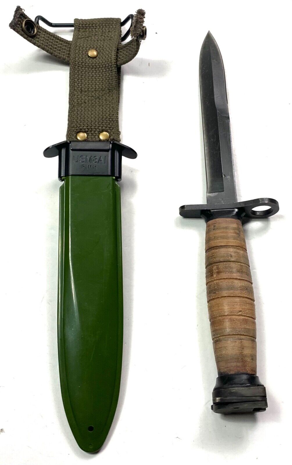 WWII US ARMY INFANTRY & PARATROOPER M1 CARBINE RIFHT FIGHTING KNIFE & SCABBARD