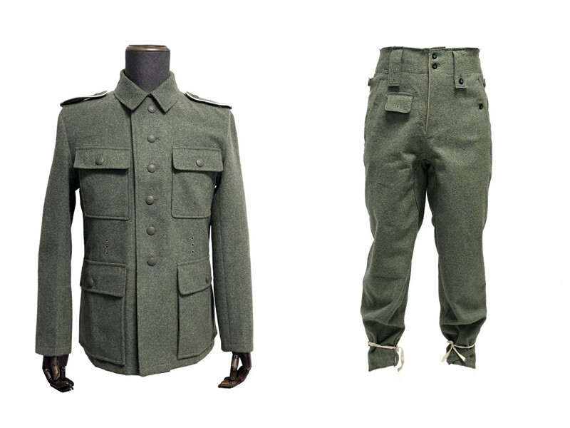 SIZE M ,Cosplay WH GERMAN M1943 M43 EM GRAY GREEN WOOL FIELD TUNIC TROUSERS
