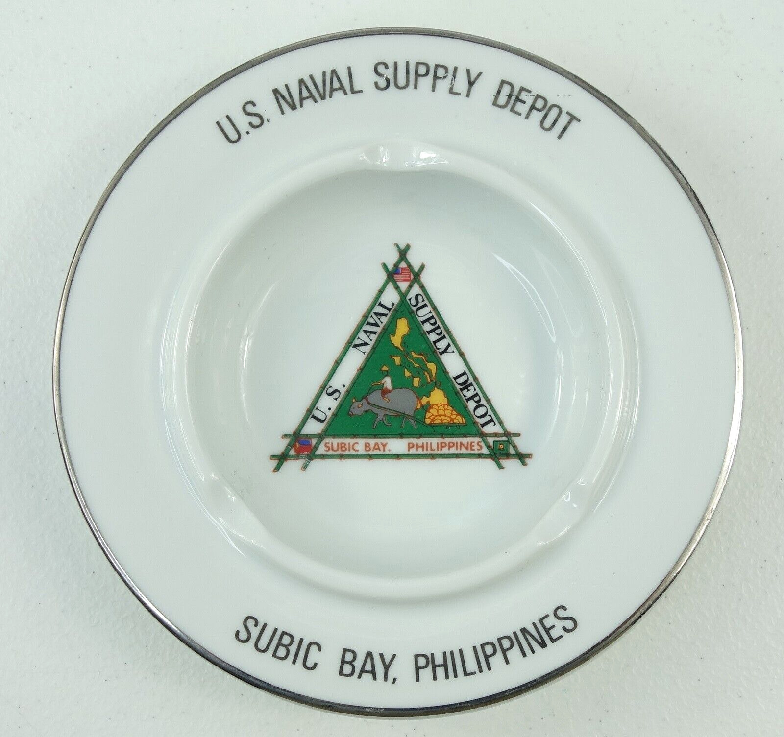 Vintage US Naval Base Subic Bay Insignia Ashtray Ceramic by Masuda Yokohama