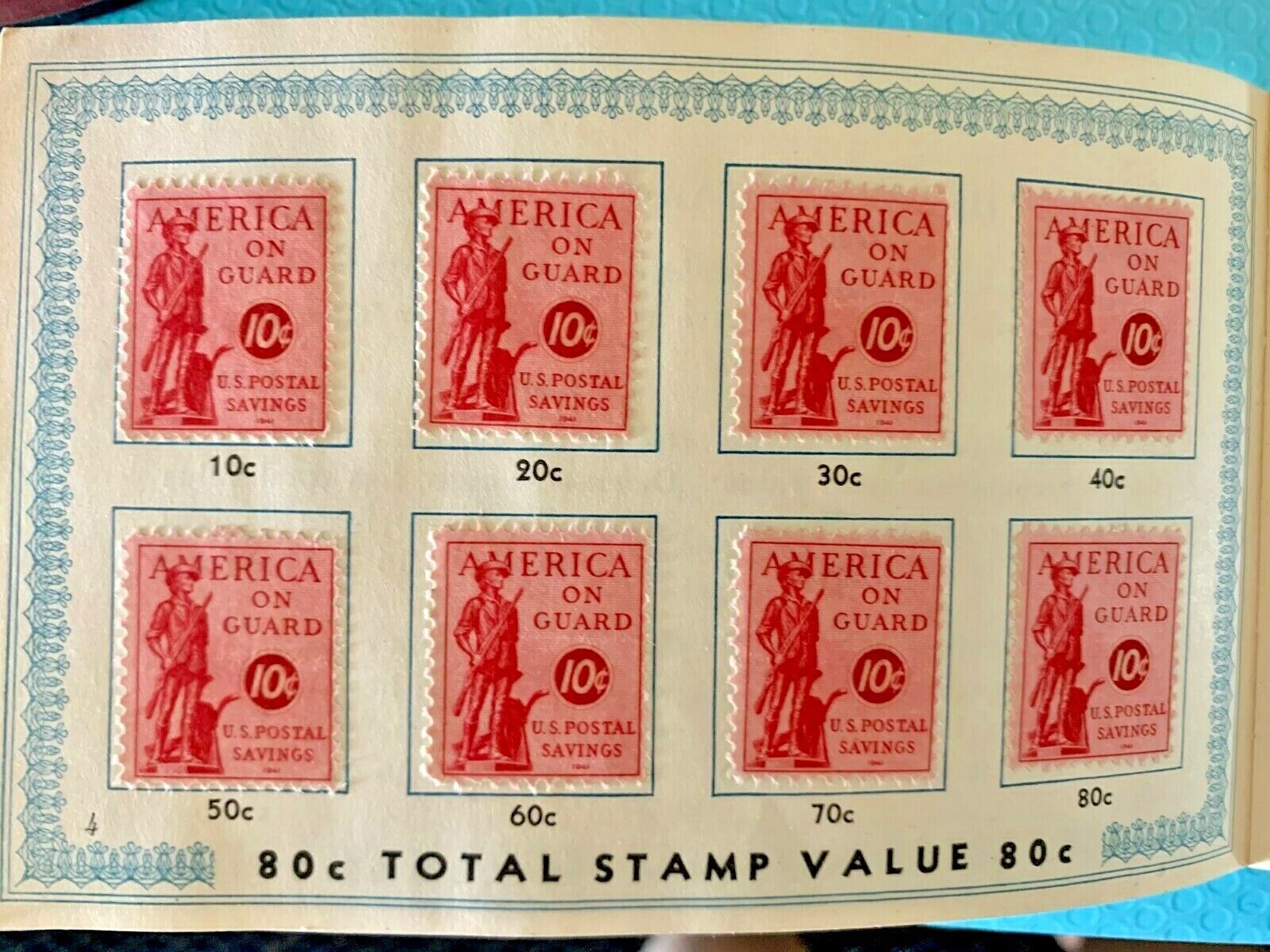 1941 10c Postal Savings Bond Book, 20 Stamps, Rose Red