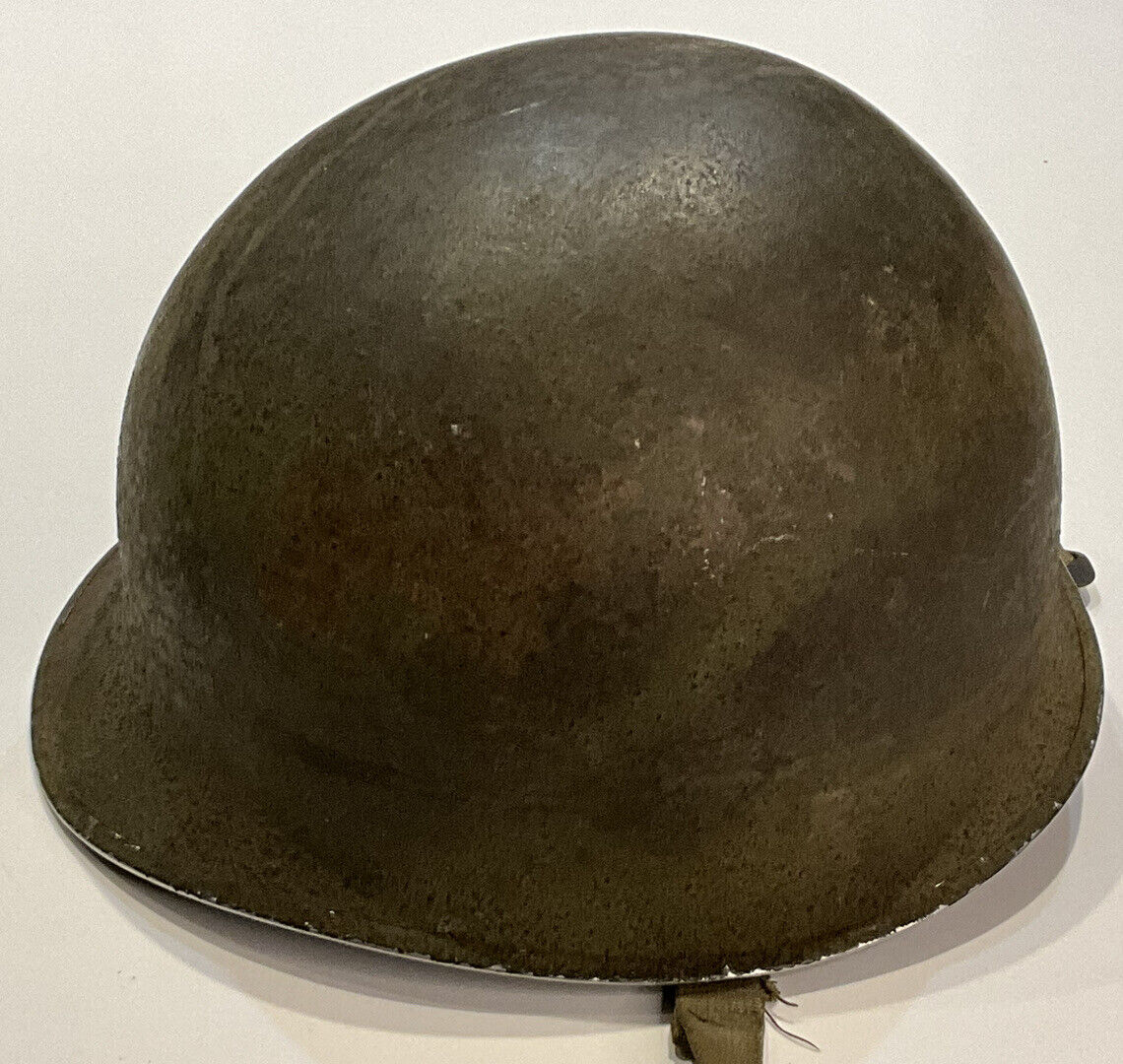 Original 1942 Camo Painted WWII U.S. Army M-1 Helmet Fixed Loop Front Seam