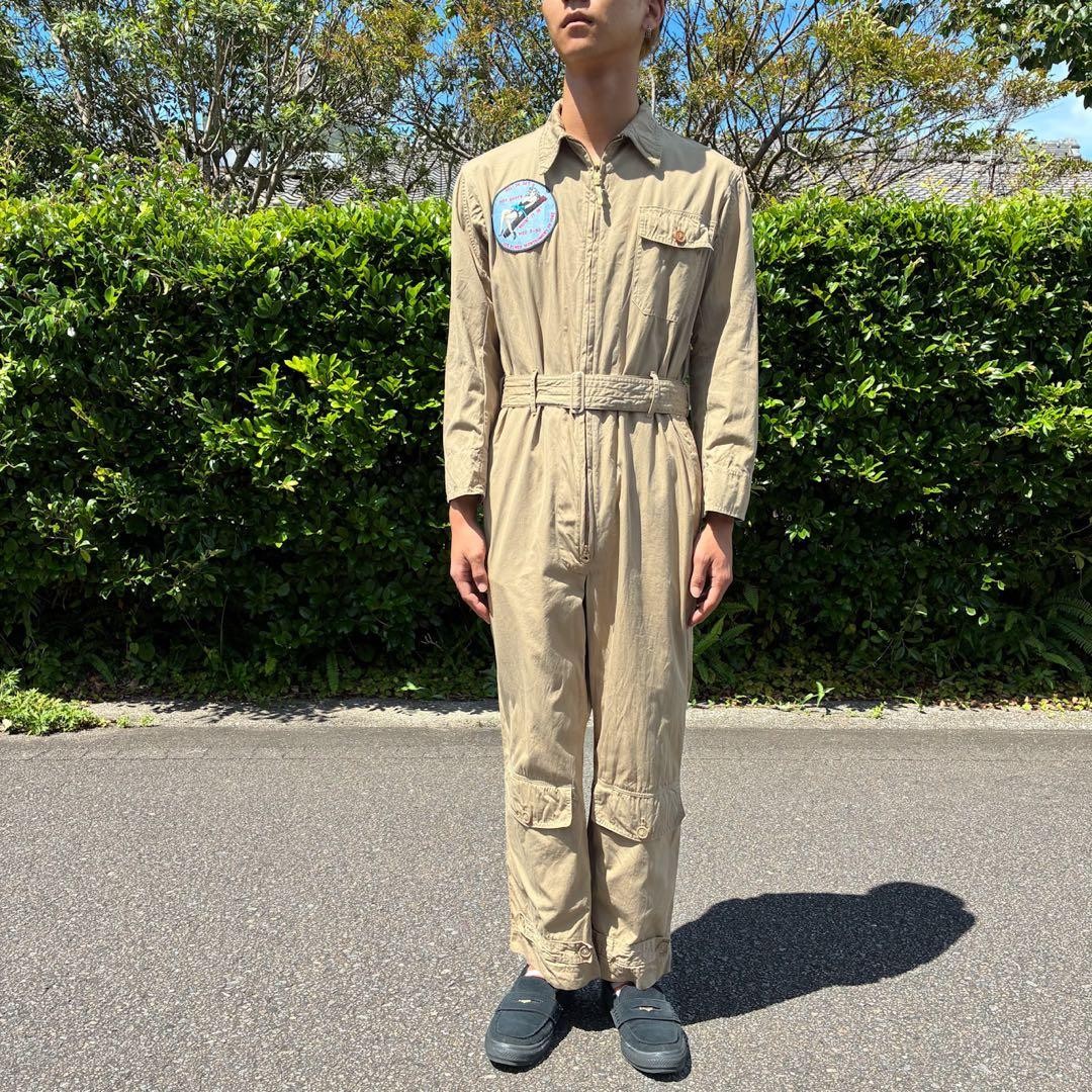 Vintage 1940s WWII USAAF AN6550 Summer Flying Suit 36-SHORT Khaki Beige from JPN