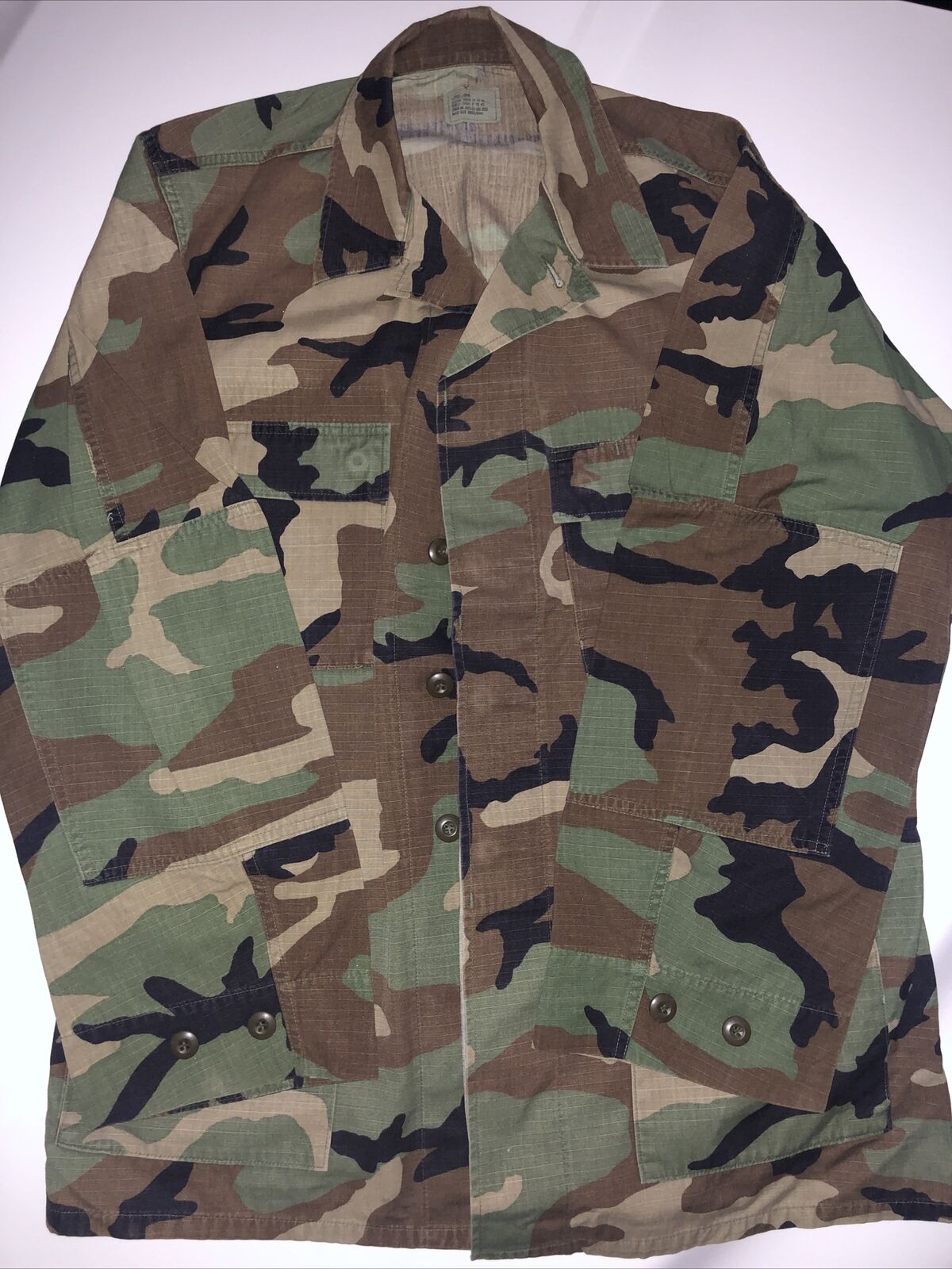 US Military Jacket Shirt Mens Large /  Long Camo Long Sleeve Woodlands BDU