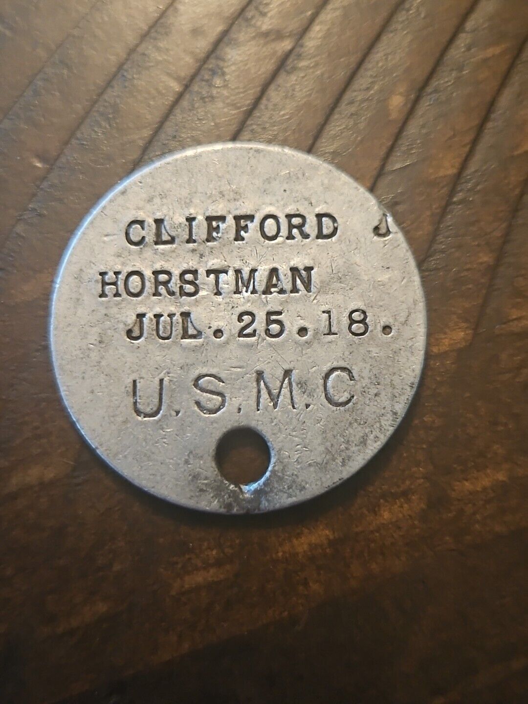 WW1 US Marine Dog Tag 1918 Clifford Horstman USMC