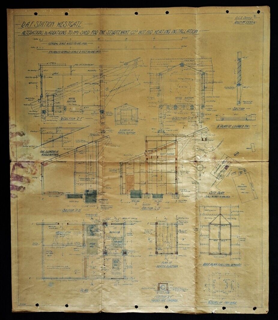 WW1 1918 blueprint plan &documents Royal Navy Seaplane Base Westgate, England