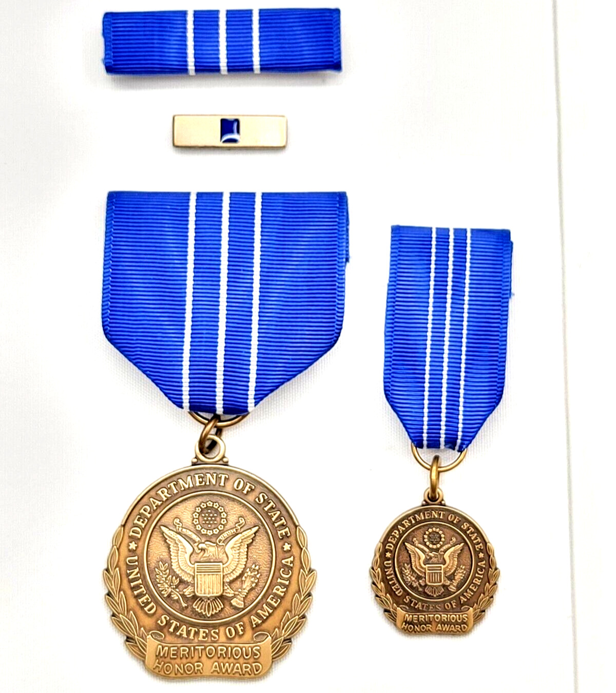 Department of State Meritorious Honor Award Medal Set w/ Ribbon, Mini & Lapel