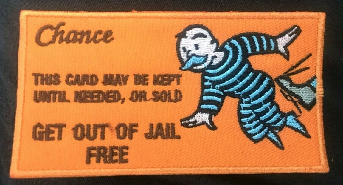 MONOPOLY embroidered badge GET OUT OF JAIL FREE CARD patch tactical morale navy