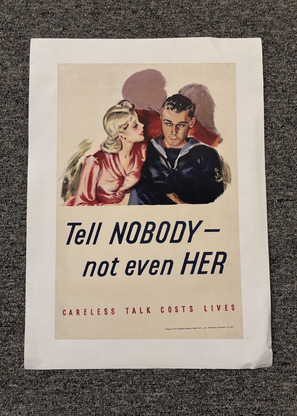 Original WWII British Poster Tell Nobody Not Even Her Careless Talk Costs Lives