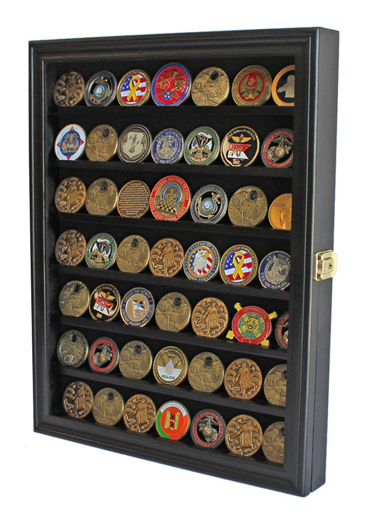 LOCKABLE Challenge Coin Display Case Casino Chip Pin Medal Shadow Box Real Glass