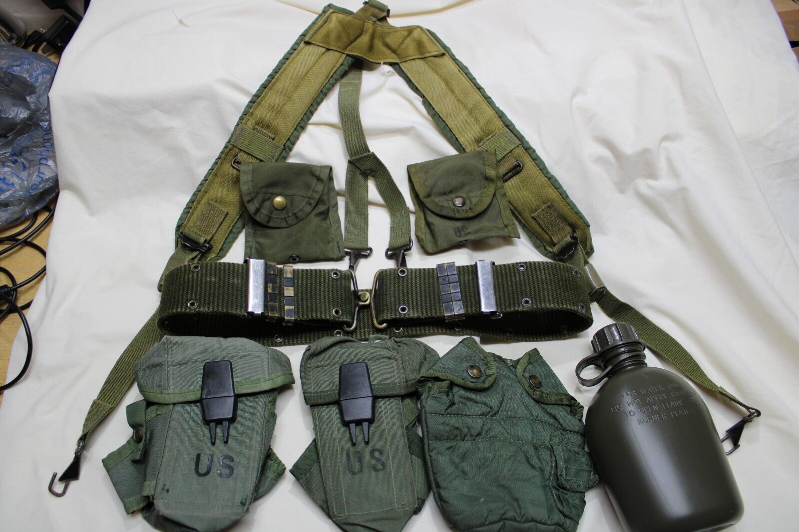 US Military Issue Alice Field Gear Web Belt Suspenders Ammo Pouches Canteen Set