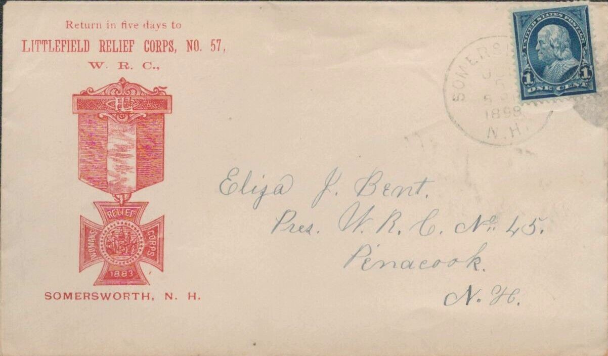Spanish American War Cover 1898 Somersworth NH Women\'s Relief Corps GAR Letter