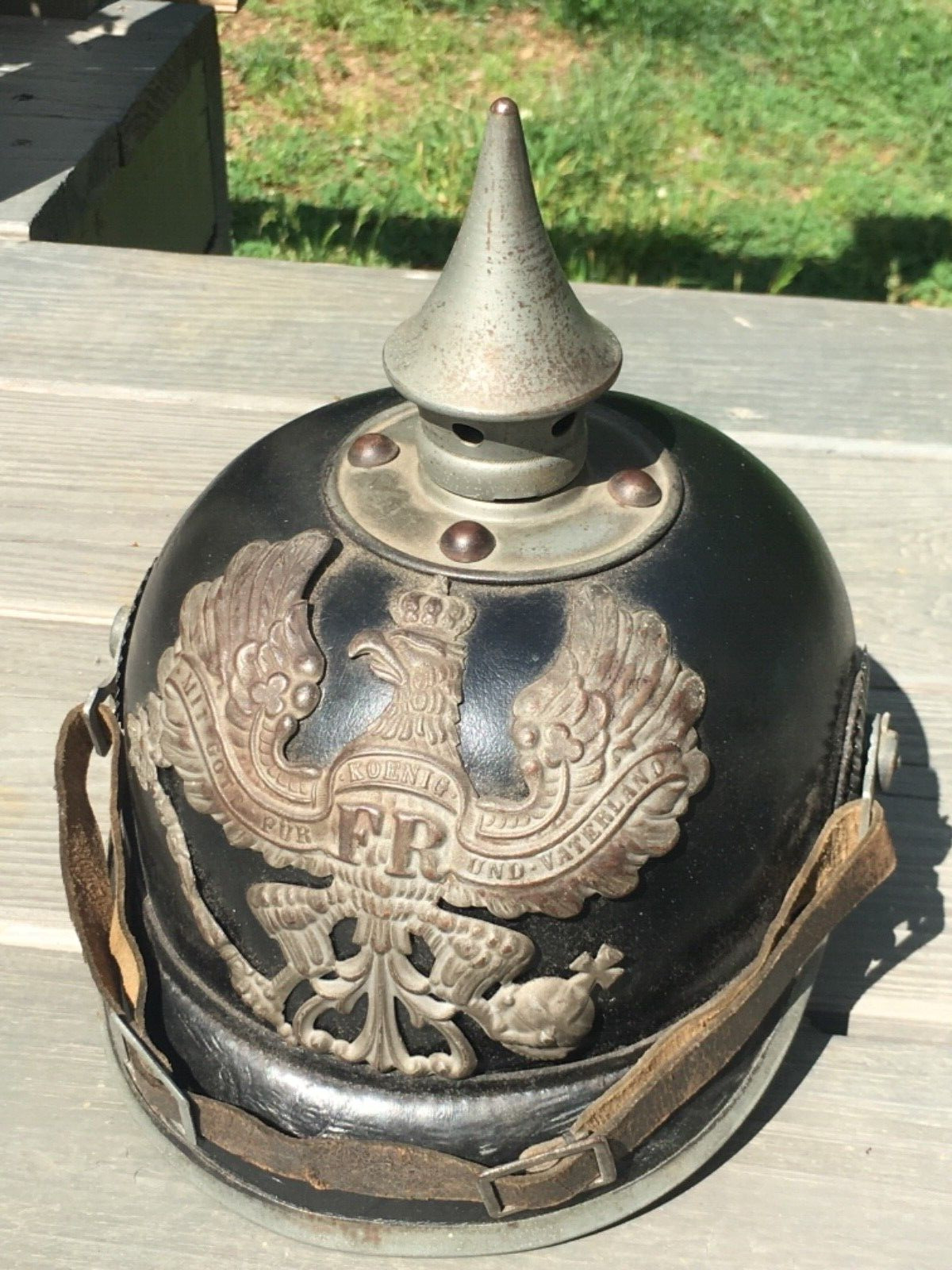 Original WW1 Prussian Pickelhaube Spiked Helmet, Unit Marked Jaeger Regiment 171