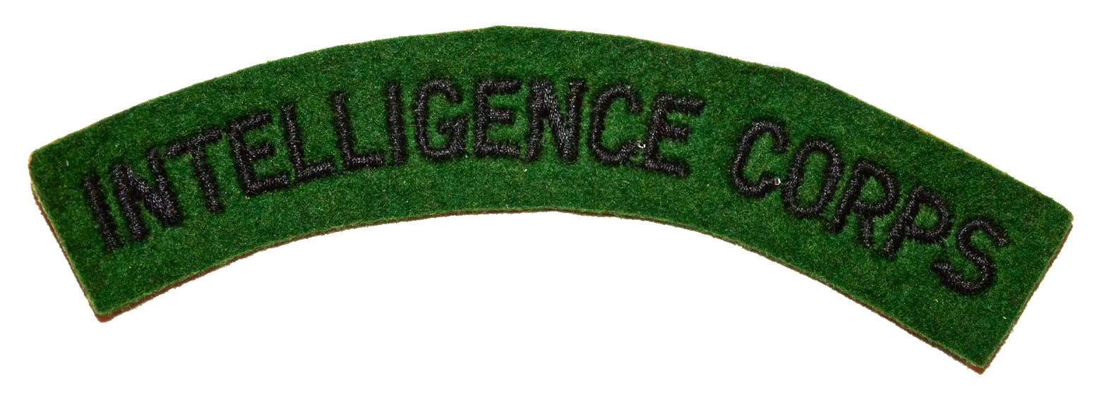 BRITISH MILITARY CAP BADGES,  "INTELLIGENCE CORPS" Cloth Shoulder Title