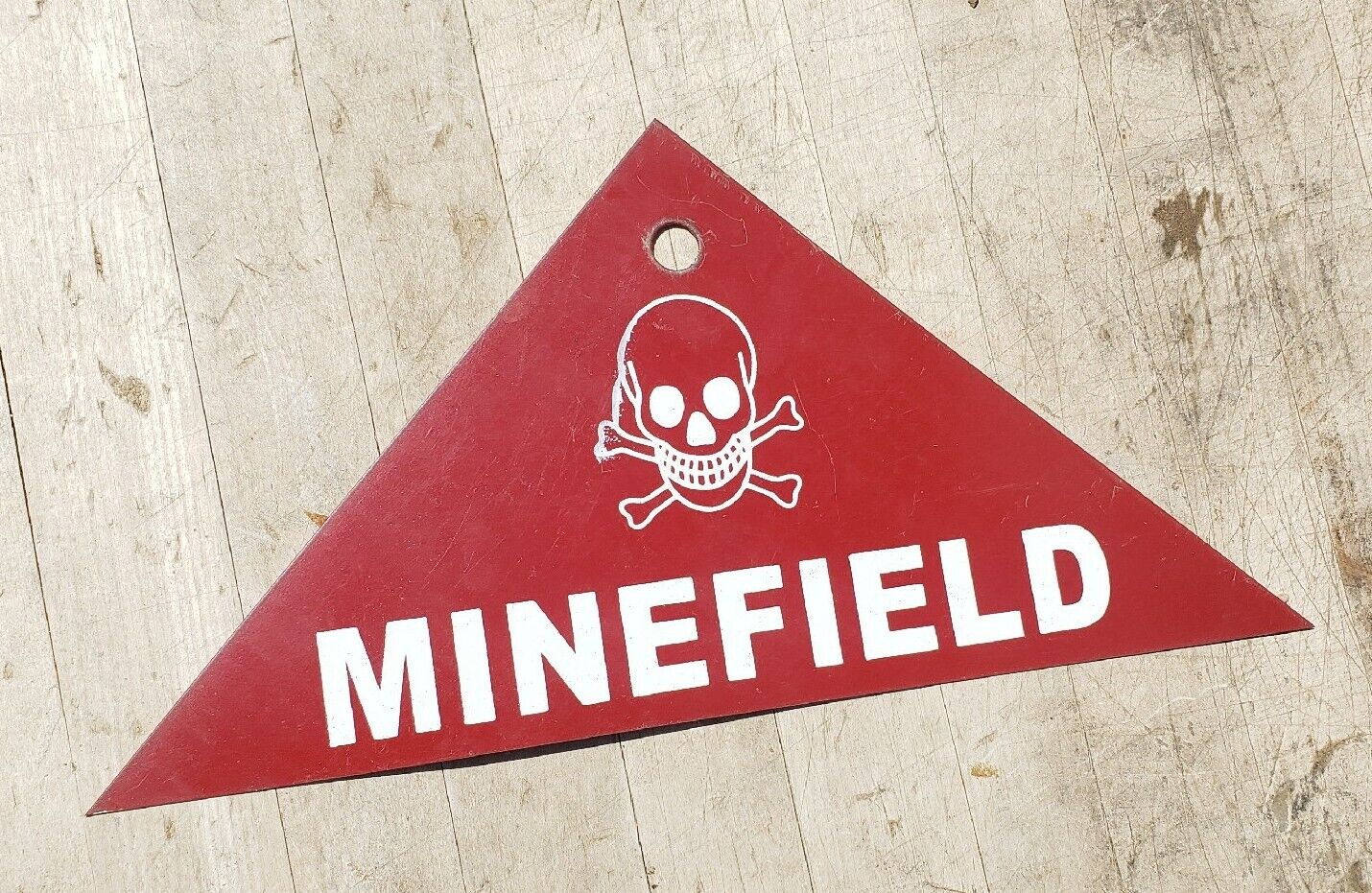 Vintage World War 2 Authentic Metal Minefield Warning Sign Skull Crossbones 