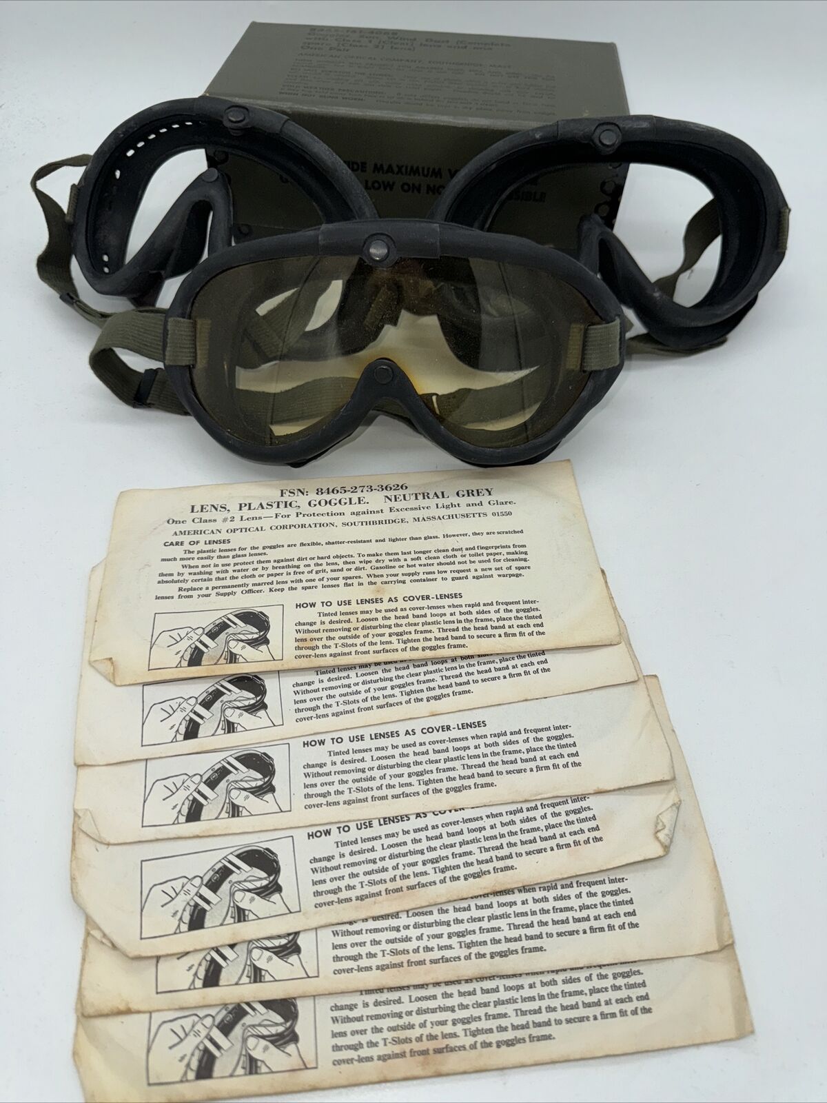 VTG Military Sun Wind Dust Plastic Lens Goggles #8465-161-4068 W/ Extras