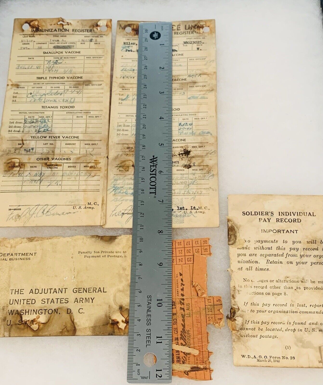 Lot of WW2 Era Soldier Vaccine Cards Smallpox Tetanus Envelope Tobacco Rations 