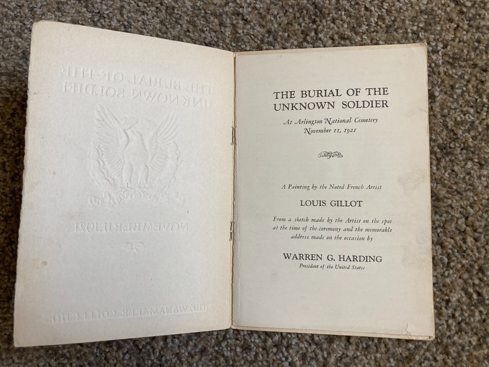 Very Rare 1921 Program for Ceremony for Burial of Unknown Soldier WWI