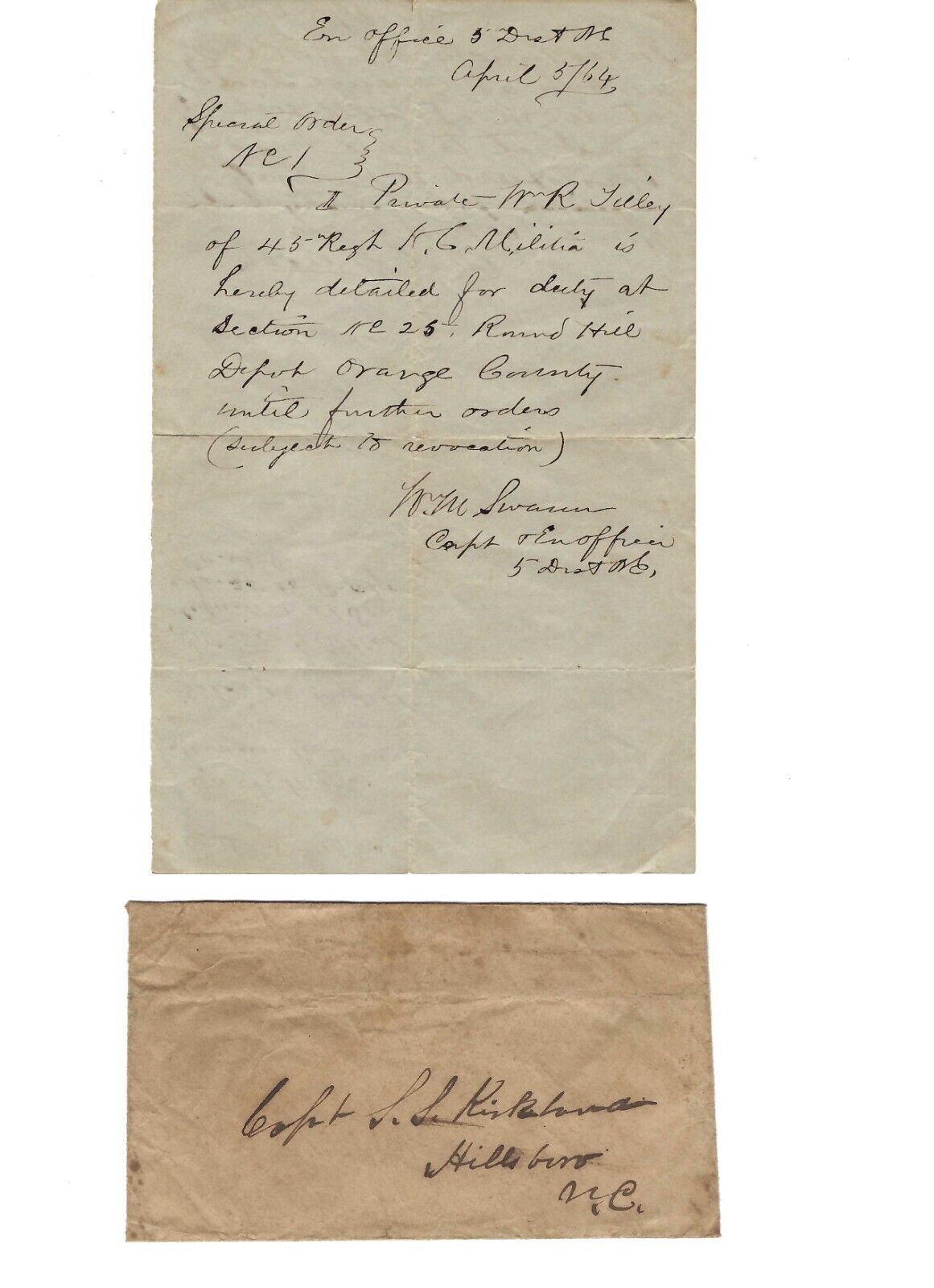 1864 North Carolina Confederate Document & Cover